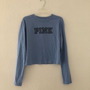 🆕PINK XS Blue Long-Sleep Crop Top